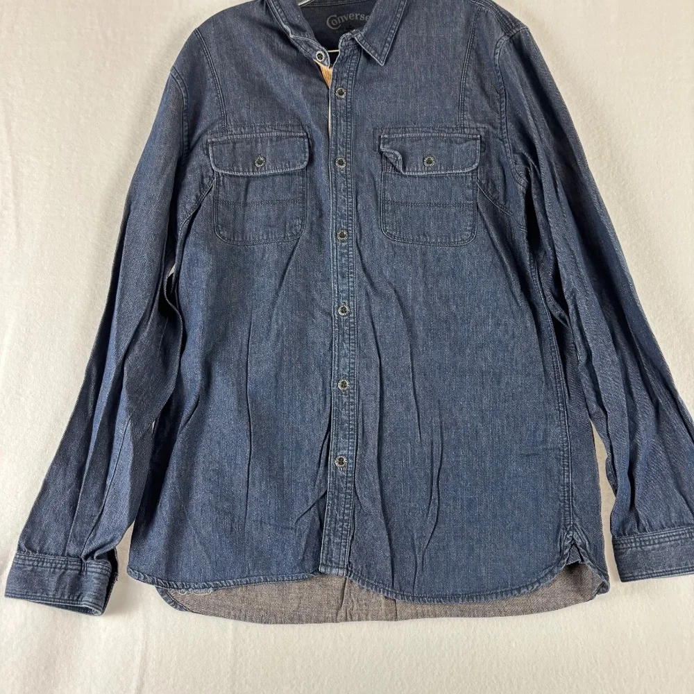 Converse, One Black Canvis, Western, Denim, Cotton, Shirt, Size L, Blue